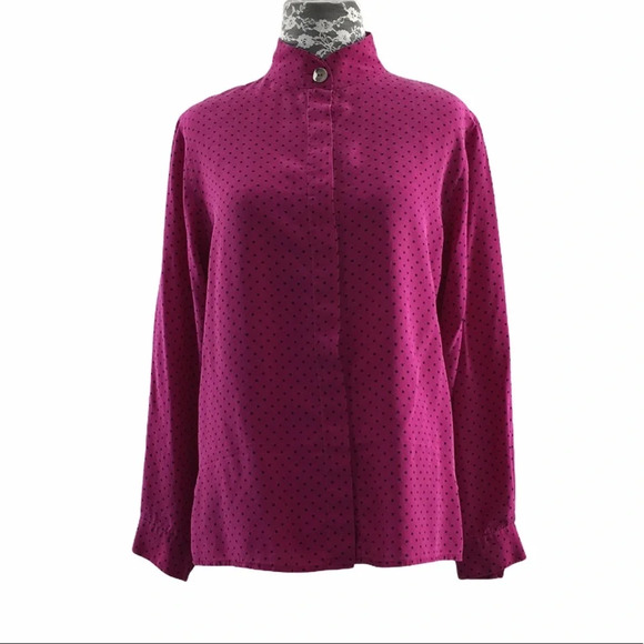 Ann Taylor Vintage Pink Polka‎ Dot Button Silk Top - Picture 1 of 9